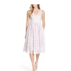 Eliza J Lavendar Lace Fit & Flare Midi Dress